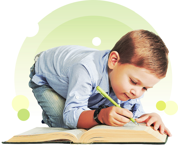 child writing at a book